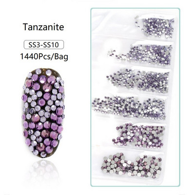 SS3-SS12 1440db Glitter 3D Non HotFix FlatBack Glass Pixie Nail Art Clear Crystal AB strassz fényes drágakő manikűr kiegészítők