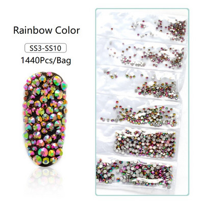 SS3-SS12 1440db Glitter 3D Non HotFix FlatBack Glass Pixie Nail Art Clear Crystal AB strassz fényes drágakő manikűr kiegészítők