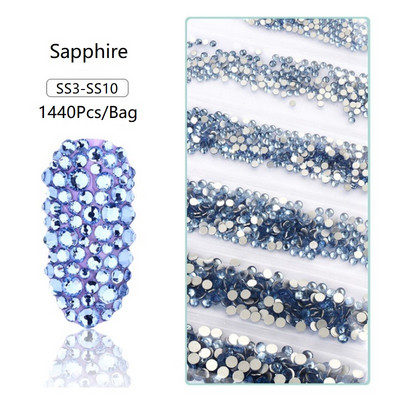 SS3-SS12 1440db Glitter 3D Non HotFix FlatBack Glass Pixie Nail Art Clear Crystal AB strassz fényes drágakő manikűr kiegészítők