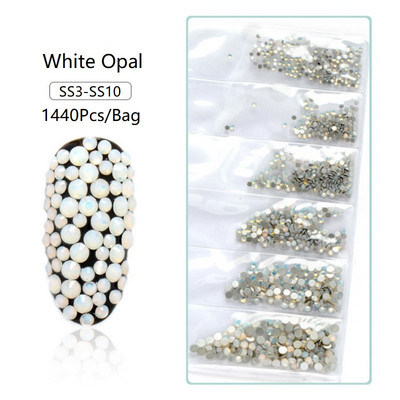 SS3-SS12 1440db Glitter 3D Non HotFix FlatBack Glass Pixie Nail Art Clear Crystal AB strassz fényes drágakő manikűr kiegészítők