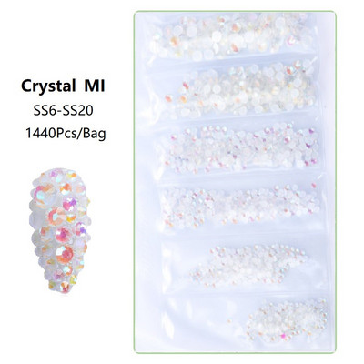 SS3-SS12 1440db Glitter 3D Non HotFix FlatBack Glass Pixie Nail Art Clear Crystal AB strassz fényes drágakő manikűr kiegészítők