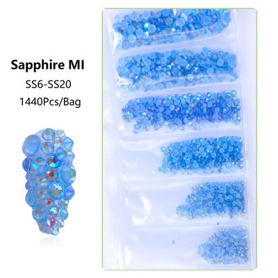 SS3-SS12 1440db Glitter 3D Non HotFix FlatBack Glass Pixie Nail Art Clear Crystal AB strassz fényes drágakő manikűr kiegészítők