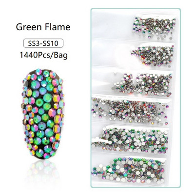 SS3-SS12 1440db Glitter 3D Non HotFix FlatBack Glass Pixie Nail Art Clear Crystal AB strassz fényes drágakő manikűr kiegészítők