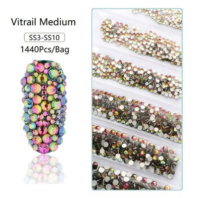 SS3-SS12 1440db Glitter 3D Non HotFix FlatBack Glass Pixie Nail Art Clear Crystal AB strassz fényes drágakő manikűr kiegészítők