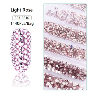 SS3-SS12 1440db Glitter 3D Non HotFix FlatBack Glass Pixie Nail Art Clear Crystal AB strassz fényes drágakő manikűr kiegészítők
