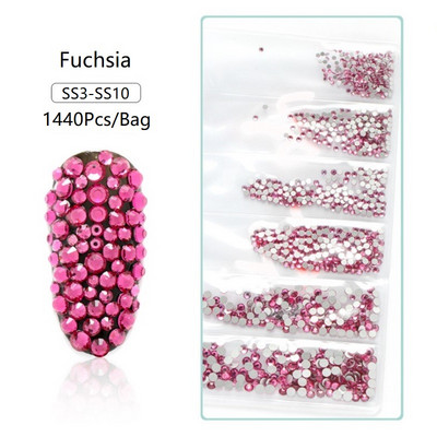 SS3-SS12 1440db Glitter 3D Non HotFix FlatBack Glass Pixie Nail Art Clear Crystal AB strassz fényes drágakő manikűr kiegészítők