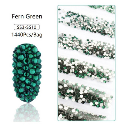 SS3-SS12 1440db Glitter 3D Non HotFix FlatBack Glass Pixie Nail Art Clear Crystal AB strassz fényes drágakő manikűr kiegészítők