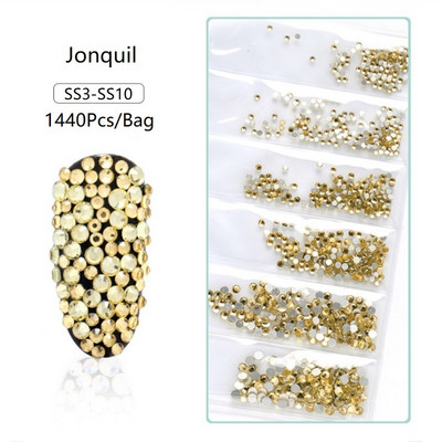 SS3-SS12 1440db Glitter 3D Non HotFix FlatBack Glass Pixie Nail Art Clear Crystal AB strassz fényes drágakő manikűr kiegészítők