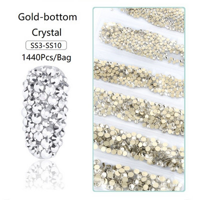 SS3-SS12 1440db Glitter 3D Non HotFix FlatBack Glass Pixie Nail Art Clear Crystal AB strassz fényes drágakő manikűr kiegészítők