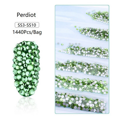 SS3-SS12 1440db Glitter 3D Non HotFix FlatBack Glass Pixie Nail Art Clear Crystal AB strassz fényes drágakő manikűr kiegészítők