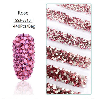 SS3-SS12 1440db Glitter 3D Non HotFix FlatBack Glass Pixie Nail Art Clear Crystal AB strassz fényes drágakő manikűr kiegészítők