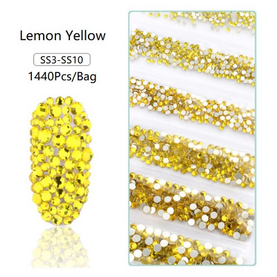 SS3-SS12 1440db Glitter 3D Non HotFix FlatBack Glass Pixie Nail Art Clear Crystal AB strassz fényes drágakő manikűr kiegészítők