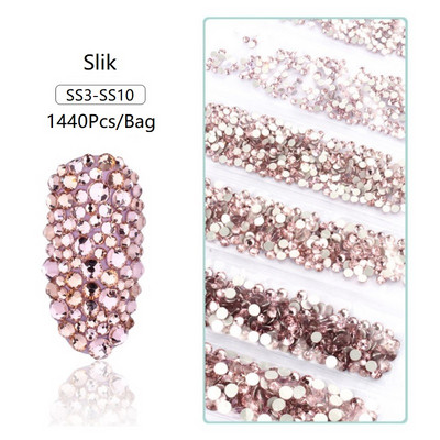 SS3-SS12 1440db Glitter 3D Non HotFix FlatBack Glass Pixie Nail Art Clear Crystal AB strassz fényes drágakő manikűr kiegészítők