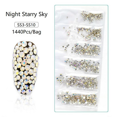 SS3-SS12 1440db Glitter 3D Non HotFix FlatBack Glass Pixie Nail Art Clear Crystal AB strassz fényes drágakő manikűr kiegészítők