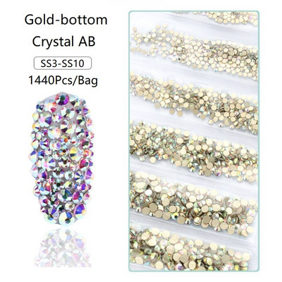 SS3-SS12 1440db Glitter 3D Non HotFix FlatBack Glass Pixie Nail Art Clear Crystal AB strassz fényes drágakő manikűr kiegészítők