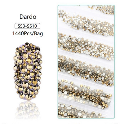 SS3-SS12 1440db Glitter 3D Non HotFix FlatBack Glass Pixie Nail Art Clear Crystal AB strassz fényes drágakő manikűr kiegészítők