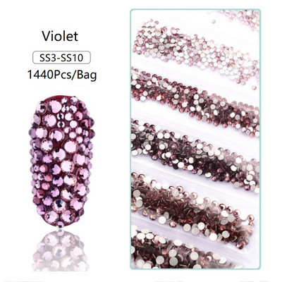 SS3-SS12 1440db Glitter 3D Non HotFix FlatBack Glass Pixie Nail Art Clear Crystal AB strassz fényes drágakő manikűr kiegészítők