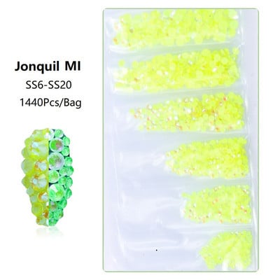 SS3-SS12 1440db Glitter 3D Non HotFix FlatBack Glass Pixie Nail Art Clear Crystal AB strassz fényes drágakő manikűr kiegészítők