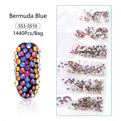 SS3-SS12 1440db Glitter 3D Non HotFix FlatBack Glass Pixie Nail Art Clear Crystal AB strassz fényes drágakő manikűr kiegészítők