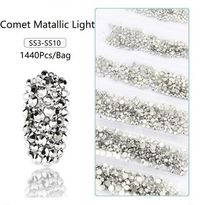 SS3-SS12 1440db Glitter 3D Non HotFix FlatBack Glass Pixie Nail Art Clear Crystal AB strassz fényes drágakő manikűr kiegészítők