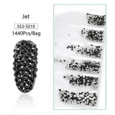 SS3-SS12 1440db Glitter 3D Non HotFix FlatBack Glass Pixie Nail Art Clear Crystal AB strassz fényes drágakő manikűr kiegészítők