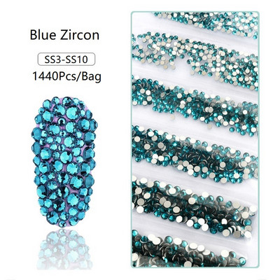 SS3-SS12 1440db Glitter 3D Non HotFix FlatBack Glass Pixie Nail Art Clear Crystal AB strassz fényes drágakő manikűr kiegészítők