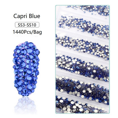 SS3-SS12 1440db Glitter 3D Non HotFix FlatBack Glass Pixie Nail Art Clear Crystal AB strassz fényes drágakő manikűr kiegészítők