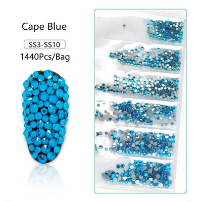 SS3-SS12 1440db Glitter 3D Non HotFix FlatBack Glass Pixie Nail Art Clear Crystal AB strassz fényes drágakő manikűr kiegészítők