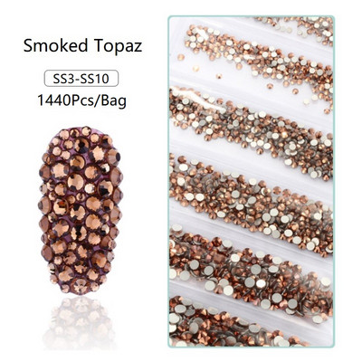 SS3-SS12 1440db Glitter 3D Non HotFix FlatBack Glass Pixie Nail Art Clear Crystal AB strassz fényes drágakő manikűr kiegészítők