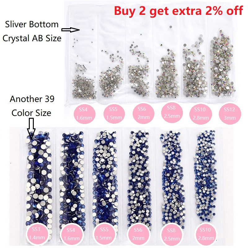 SS3-SS12 1440db Glitter 3D Non HotFix FlatBack Glass Pixie Nail Art Clear Crystal AB strassz fényes drágakő manikűr kiegészítők
