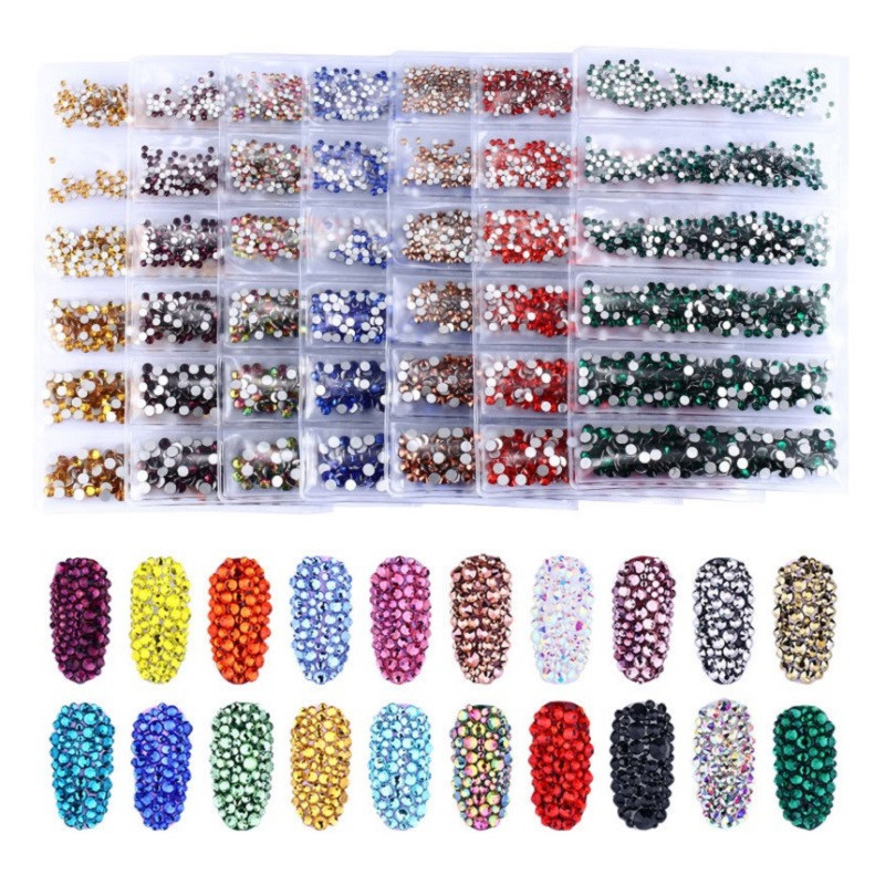 SS3-SS12 1440db Glitter 3D Non HotFix FlatBack Glass Pixie Nail Art Clear Crystal AB strassz fényes drágakő manikűr kiegészítők