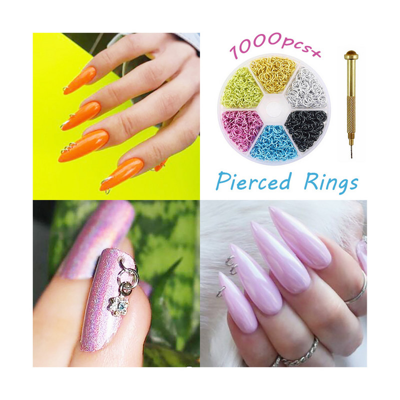1000 kom+ Probušeni Arylictips Punk Charms 5-6 mm Petlje Metalni alati Piercing Nakit Connect Hoop Decoration Nail Art Prsten od legure 2022