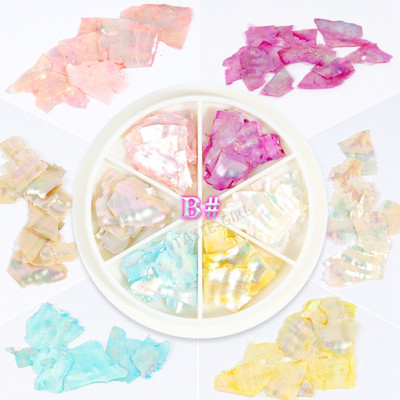 6 farieb/koliesko 3D meniace sa farby Abalone Prírodné úlomky morských mušlí Textúra Nail Art Flitre Dekorácia Plátok DIY Manikúra AB