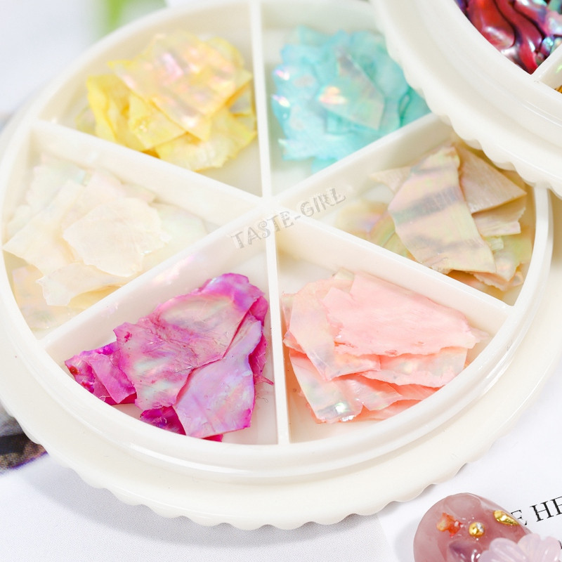 6 farieb/koliesko 3D meniace sa farby Abalone Prírodné úlomky morských mušlí Textúra Nail Art Flitre Dekorácia Plátok DIY Manikúra AB