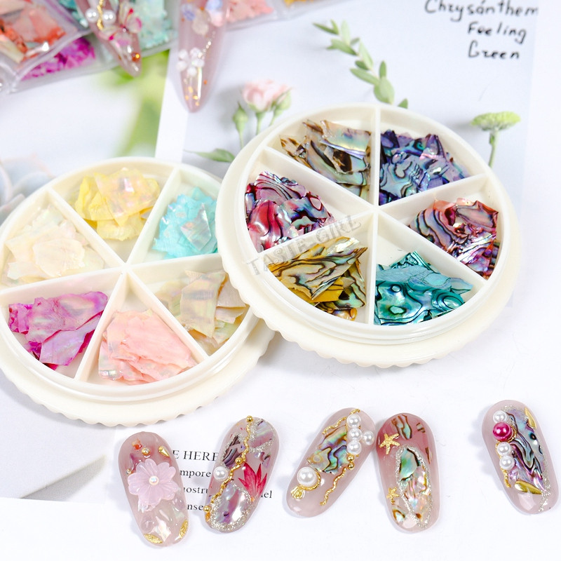 6 farieb/koliesko 3D meniace sa farby Abalone Prírodné úlomky morských mušlí Textúra Nail Art Flitre Dekorácia Plátok DIY Manikúra AB