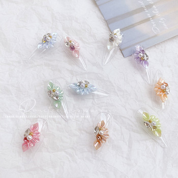 10PCS Странично цвете 3D Акрилни цветя Декорация за нокти (с перлени кристали) Цвете Бижута за нокти 3D Стил на мащаб на цветни венчелистчета