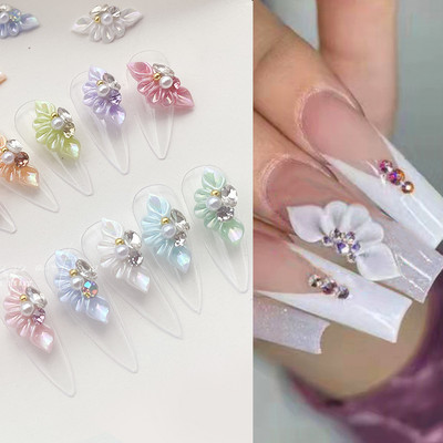 10 τμχ Side Flower 3D Acrylic Flowers Διακόσμηση νυχιών (με μαργαριτάρι στρας) Floret Nail Jewelry 3D Flower Petal Scale Style