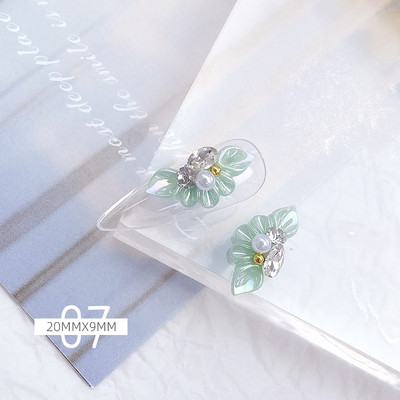 10GB sānu puķes 3D akrila ziedi nagu mākslas rotājumi (ar pērļu rhinestone) Floret nagu juvelierizstrādājumi 3D ziedu ziedlapu skalas stils