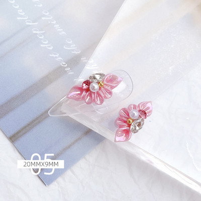 10GB sānu puķes 3D akrila ziedi nagu mākslas rotājumi (ar pērļu rhinestone) Floret nagu juvelierizstrādājumi 3D ziedu ziedlapu skalas stils