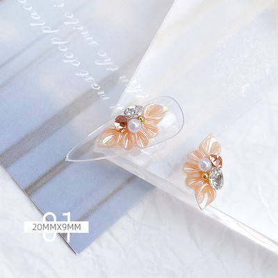 10GB sānu puķes 3D akrila ziedi nagu mākslas rotājumi (ar pērļu rhinestone) Floret nagu juvelierizstrādājumi 3D ziedu ziedlapu skalas stils
