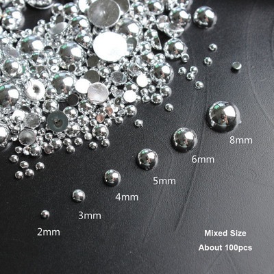 100 komada Punk srebrni biserni ukrasi za nokte 3D gotički dizajn Tamni kamenčići za nokte Natprirodni savjeti za manikuru Potrepštine za ukrašavanje noktiju