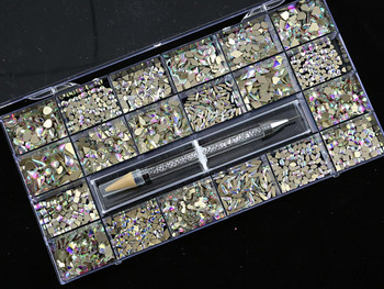 2000PC (20*100) Crystal AB Rhinestone In Grids 20 Shape Flat-back Nail Art Rhinestone with 1 Pick Up Pen In Clear Big Box &*&