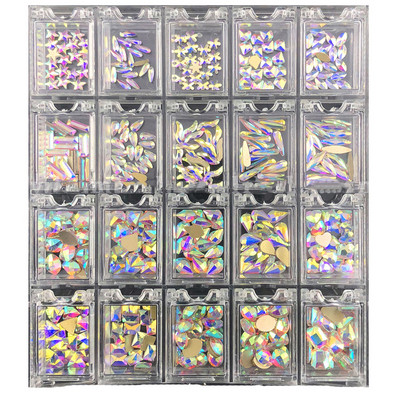 2000PC (20*100) Crystal AB vještački dijamant u mrežicama 20 oblika s ravnom poleđinom za nokte s 1 olovkom u prozirnoj velikoj kutiji &*&