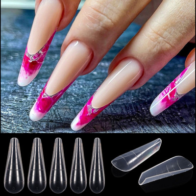 60Pcs Руски форми за нокти Quick Extension Nail Tips System Poly UV Nail Builder GEL Acrylic Decoration Art Mold Form Clip