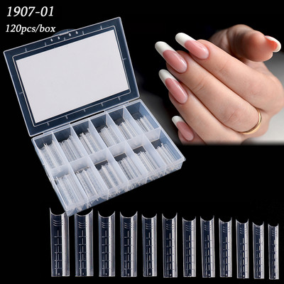120db Dual Forms Mandula műköröm tippek Stiletto körömhosszabbító formák Akrigél ujj gyors építő klipek manikűr eszközök GL1907