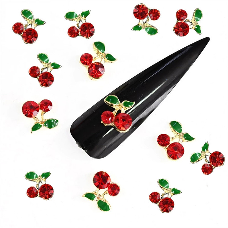 20 ks/sada 3D zliatina s lesklými kamienkami, kovové červené čerešňové zdobenie nechtov, mini prívesok, luxusný klenot, manikúra, DIY príslušenstvo
