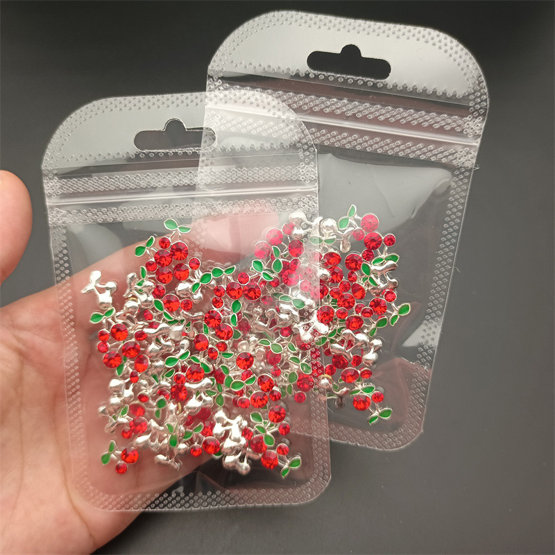 20 ks/sada 3D zliatina s lesklými kamienkami, kovové červené čerešňové zdobenie nechtov, mini prívesok, luxusný klenot, manikúra, DIY príslušenstvo