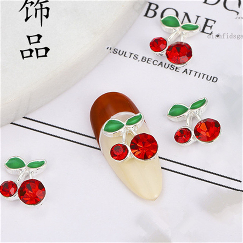 20 ks/sada 3D zliatina s lesklými kamienkami, kovové červené čerešňové zdobenie nechtov, mini prívesok, luxusný klenot, manikúra, DIY príslušenstvo