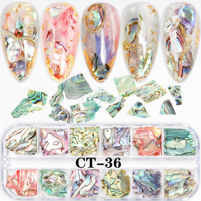 12 rešetki/set Nepravilna kriška abalona koja mijenja boju Prirodni ulomak kamena morske školjke Nail Art Paillette Dekoracija DIY manikura