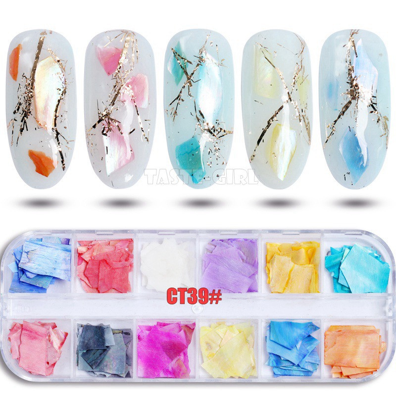 12 rešetki/set Nepravilna kriška abalona koja mijenja boju Prirodni ulomak kamena morske školjke Nail Art Paillette Dekoracija DIY manikura